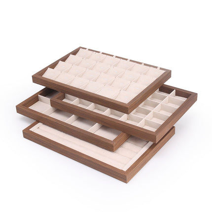 Black walnut wood grain jewelry plate ring necklace bracelet display box white flannel jewelry storage rack