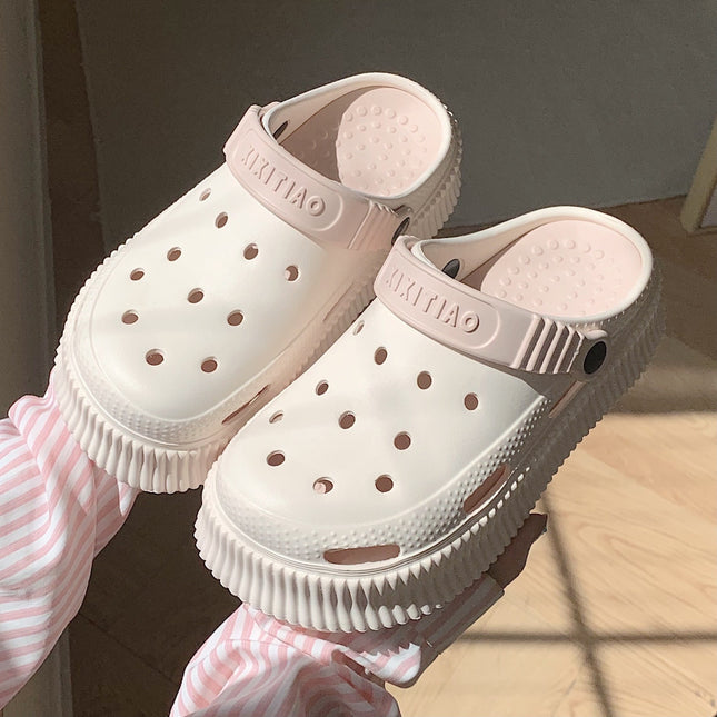 Girl's Heart Cartoon Sandals and Slippers Women's Summer Outer Wear Thick Sole Heightened Cave Shoes Cute Student Baotou Sandals and Slippers