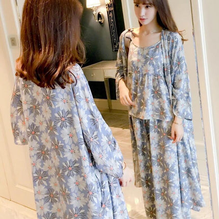Foreign trade cross-border three-piece flower fresh sweet pajamas women's suspenders pants pajamas loose home clothes suit factory