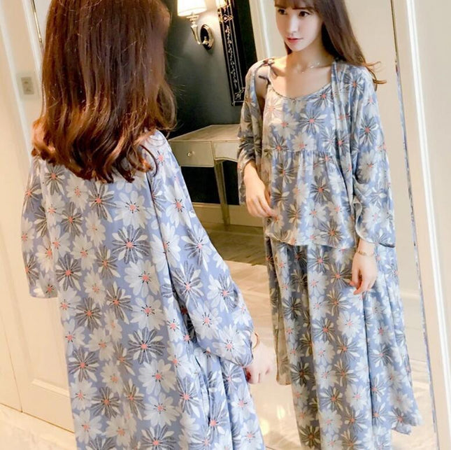 Foreign trade cross-border three-piece flower fresh sweet pajamas women's suspenders pants pajamas loose home clothes suit factory