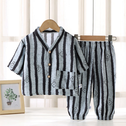 Children's Home Clothes Cotton Silk Suit Summer Boys and Girls Pajamas Artificial Cotton Two-Piece Set Cotton Silk Air-Conditioned Clothes Kidsren's Clothing