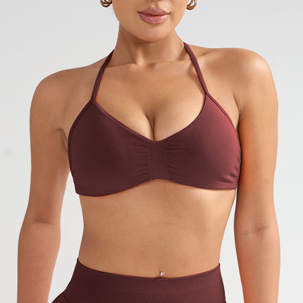 Cross-Border Large Size Halterneck Sports Bra High-Intensity Beautiful Back Sling Sports Bra All-In-One Sports Vest Chest Pad