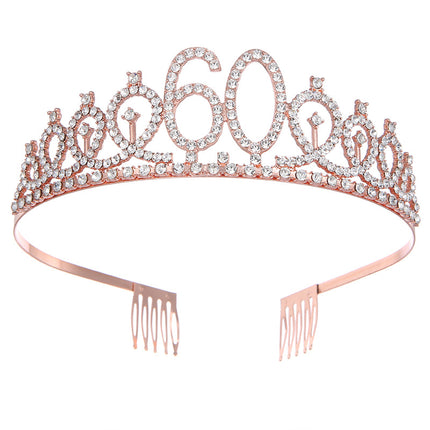 Digital Crown Birthday Party Hair Band with Diamond Headwear 60th Birthday Hat Party Party Cake Crown Hair Accessories