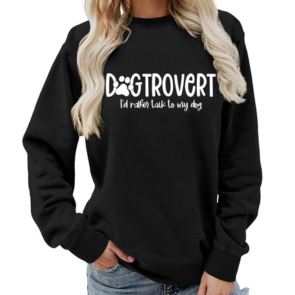 Dog trovert printed round neck women's top vests foreign trade supply autumn and winter coat casual loose European size