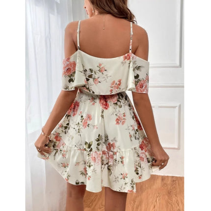 Foreign Trade European and American Style Classic Bohemian Print Cold Shoulder Pleat dress