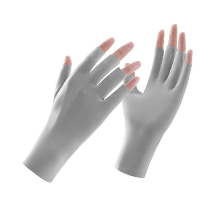 Half-finger sunscreen gloves women's nail art anti-baking black gloves anti-ultraviolet ice silk light breathable dew five-finger protection