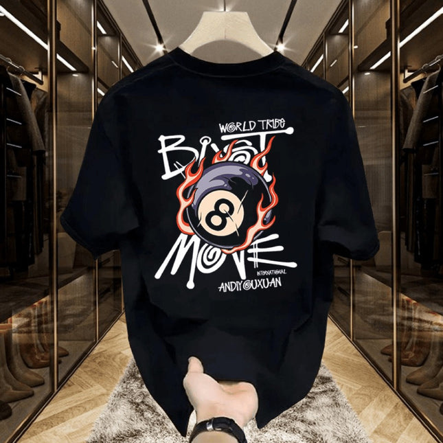 American Street Hip-Hop Trendy Brand High Street Short-Sleeved Men's Ins Trend Billiards Printed Short-Sleeved High Street Cross-Border T-Shirt Tops