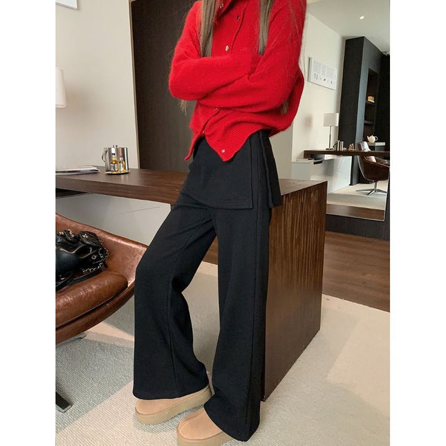 Stitching Apron Fake Two-piece High Waist Casual Pants Women's Spring and Autumn plus size Design Sense Fart Curtain Slim-fit Micro Long Pants
