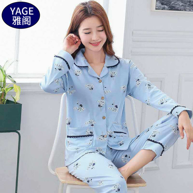 Pure Cotton Pajamas Women's Spring and Autumn Long-sleeved Cardigan Suit for Middle-aged and Elderly Mothers Large Size Outfit Home Clothes for Winter
