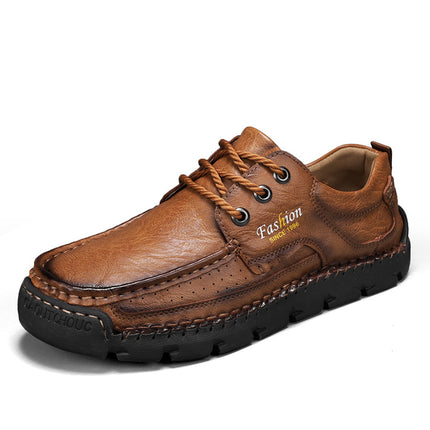 Cross-border Explosions Leather Shoes Men's Low-top Lace-up Soft-soled Casual Shoes Men's Hand-stitched Sole Retro Extra Large Size Men's Shoes 4748