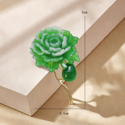 European and American Cross-Border Supply Green Peony Flower High-End Elegant Corsage New Chinese Style Anti-Exposure Clothing Fixing Pin for Women