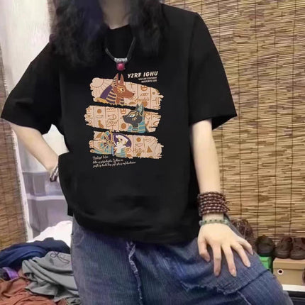 2025 New Fashion Brand Pure Cotton Short-sleeved T-shirt Women's Summer Explosions American-style plus size Women's Loose Shoulder Half Sleeve