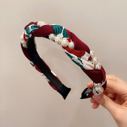 French contrast color high-grade Pearl winding headband hemp braid woven headband female broken hair bangs high Skull top hair accessories