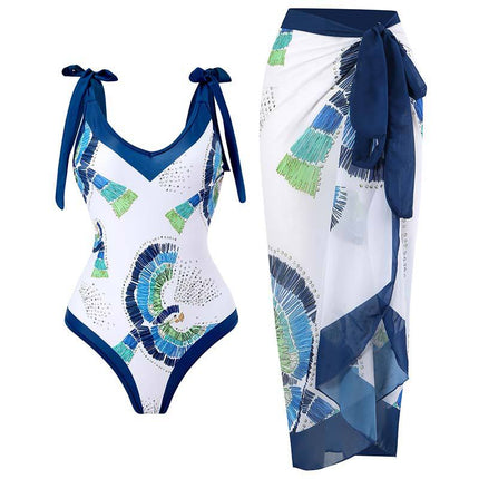 Swimsuit women's beach skirt Southeast Asia Europe and America foreign trade one-piece Conservative belly cover slimming sexy skirt printed multi-color