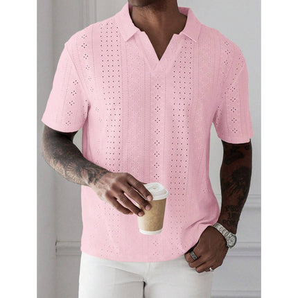 Autumn New Cross-Border Export Shirt Men's Pure Color Short-Sleeved Casual Burnt Flower Embroider