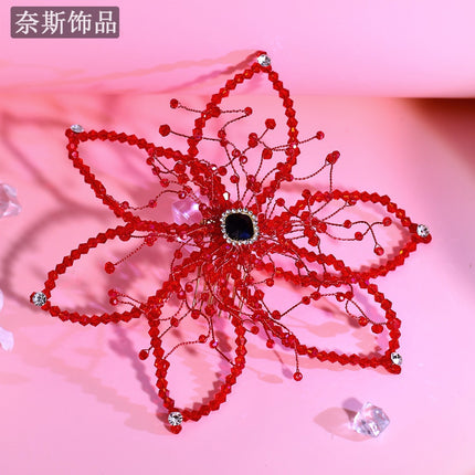 Ness NS172 Red Crystal Beaded Flower Show Headwear Hair Card Small Fairy Hair Accessories