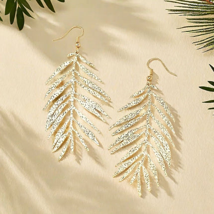 European and American Cross-Border Supply Retro Fashion Simple Leaf Tassel Earrings Elegant Simple Versatile Long Women's Earrings