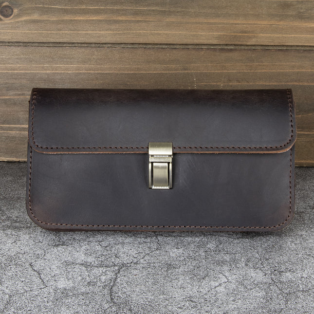 Retro European and American style leather mobile phone waist bag men's horizontal belt mobile phone bag crazy horse leather first layer cowhide bag batch