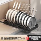 Black 52cm pull-out pot rack with strip