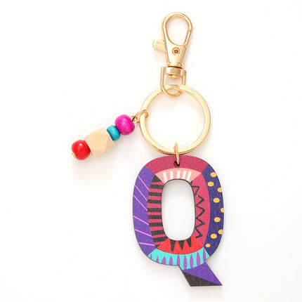 New Holiday Style Color Wooden Beads 26 Letter Keychain Key Chain Bag Hanging Accessories Cross-border Amazon