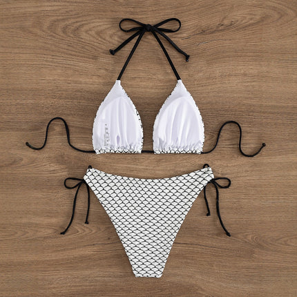 25 years new foreign trade sexy bikini 2 piece set corrugated pattern hollow rope beach swimsuit women's wholesale