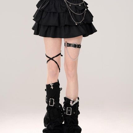 Y2k Spice Girls Black Puff Cake Skirt Women's Autumn Sweet Cool Skirt High Waist Love Belt Denim Leg Set Skirt