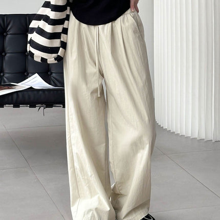 Orange Zhi Spring New Style Work Pants for Women, High-Waisted Loose Casual Pants, Women's Elastic Waist Wide-Leg Pants 24005