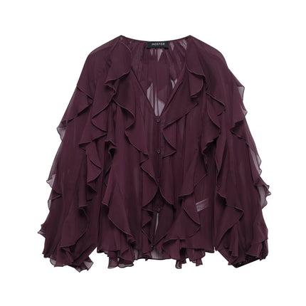 Cross-border new products 2025 European and American style women's foreign trade wholesale ZR in stock laminated decorative shirt