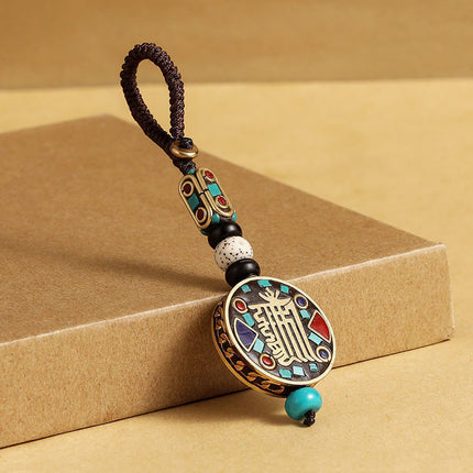 Nepal Retro Car Keychain Bodhi Pendant High-grade Ping An Brand Good Luck Creative Hanging Ornaments Handmade Chain for Men and Women