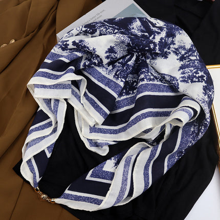 Spring and summer sunscreen magnetic buckle cotton and linen texture large square scarf women's 2024 new all-match autumn and winter neck scarf