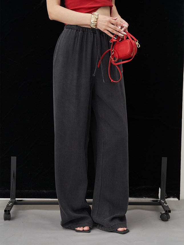 DTWO spring and summer new original design thirteen lines of lace-up elastic drape full mop pants pants 5105289