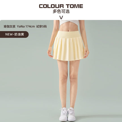 Spring and Summer New Dopamine Yoga Short Skirt Anti-running Fake Two-piece Tennis Skirt Quick-drying Fitness Sports Skirt Pleated Skirt