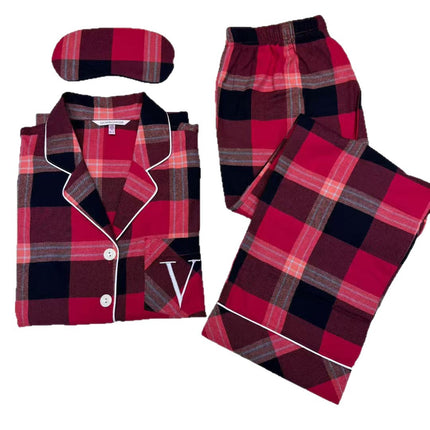 2025 Big-Name Catwalk Export Brushed Cotton Long-Sleeved Women's Pajamas Printed Casual French Outer Wear Home Clothes with Eye Mask