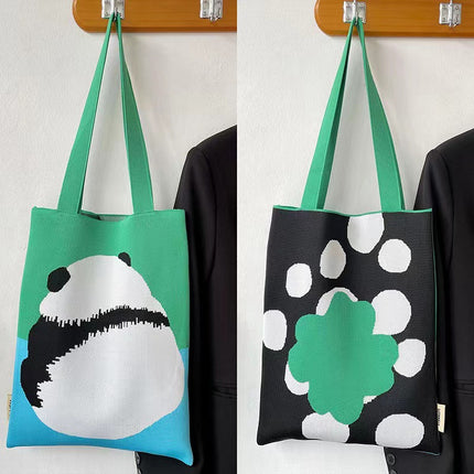 2025 Back Panda Knitted Bag Factory Tote Bag Canvas Bag Women's Shoulder Bag Handbag Souvenir Wholesale