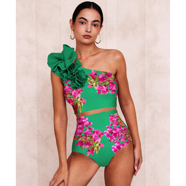 2024 Beach Vacation Swimwear in stock New Shoulder Printed High Waist Split Swimwear suit Women's 2314