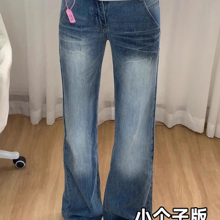 American Retro Flared Jeans for Women, Autumn New Style, Plus-Size, Pear-Shaped Figure, High-Waisted, Slimming Straight-Leg Pants