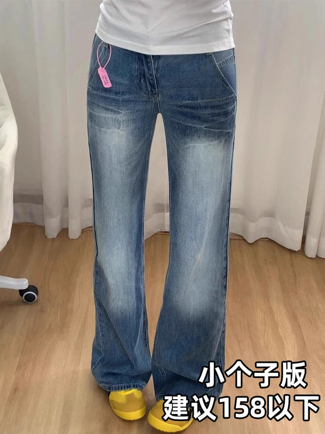 American Retro Flared Jeans for Women, Autumn New Style, Plus-Size, Pear-Shaped Figure, High-Waisted, Slimming Straight-Leg Pants