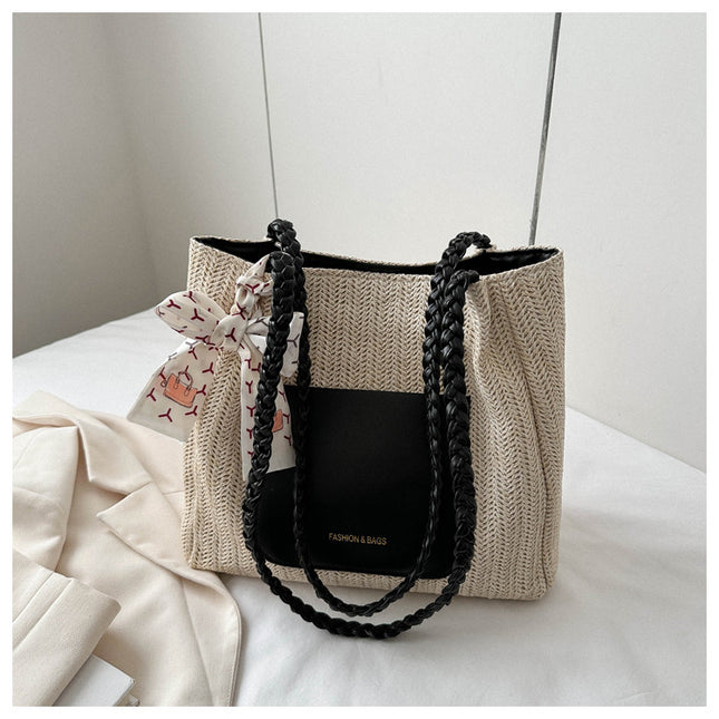 2025 Summer Popular Bags for Women, Woven Large-Capacity Tote Shoulder Bag, Fresh and Simple Handbag, Simple and Fashionable