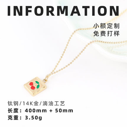 Minimalist fashion square brand cherry necklace niche design exquisite clavicle chain women's jewelry titanium steel cross-border wholesale