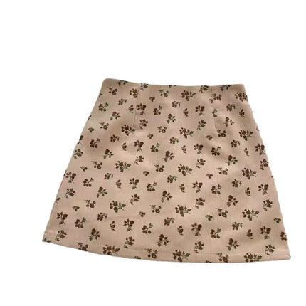 Corduroy Skirt for Women Spring & Fall New Style Invisible Zipper Floral Design A-Line Skirt Petite m Hip-Hugging Short Skirt