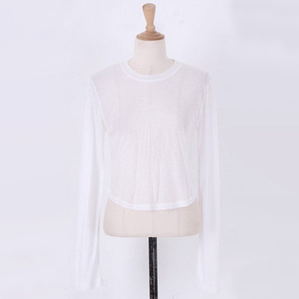 Dropshipping Korean Dongdaemun Light Yellow Cropped Long-Sleeve T-Shirt Top for Women, Korean Trending Color