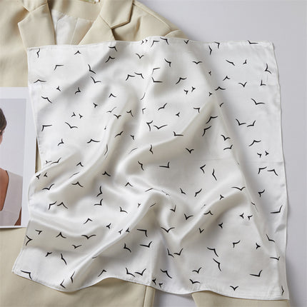100% Silk Scarf Spring New Black Silkworm Silk 53cm Small Square Scarf Advanced Sense White Scarf