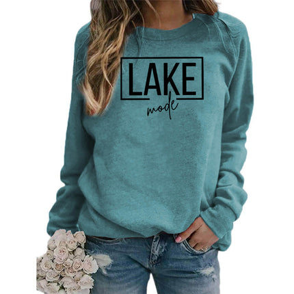 Foreign Trade Amazon Cross-border Supply lake mode Printed Women's Round Neck Sweats All-match Loose European Size
