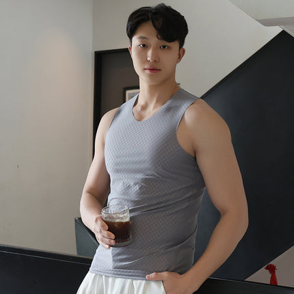 Amazon Tiktok Explosive South Korea Cross-border Men's Ice Silk Grid Quick-drying Vest Summer Wish Southeast Asian Shrimp Skin