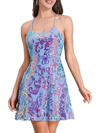 Cross-Border Women's Glitter Sequin Loose Mini Cocktail Party Dress with Straps (5 Colors) Sequin Dress