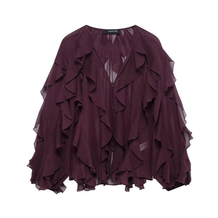 Cross-border new products 2025 European and American style women's foreign trade wholesale ZR in stock laminated decorative shirt