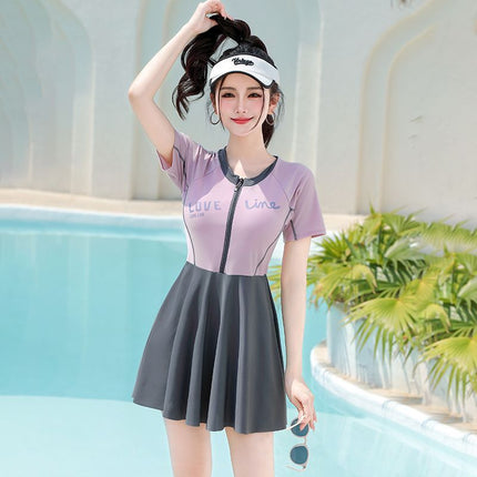 Women's Plus-Size One-Piece Swimsuit for Girls, Suitable for Slightly Chubby Figures, Tummy-Concealing, Slimming Effect, High-End Feel, Ideal for Swimming Pool Training and Hot Springs
