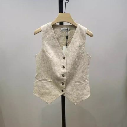 Spring 25-year-old Joker-style Horse Clip Flax Cotton V-neck Vest
