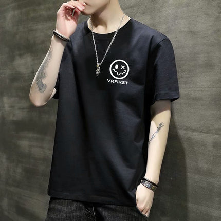 Men's Short-Sleeved T-Shirt 2023 Slim Fit Versatile Top Youth Korean Style Bottoming Shirt Printed T-Shirt Casual Round Neck