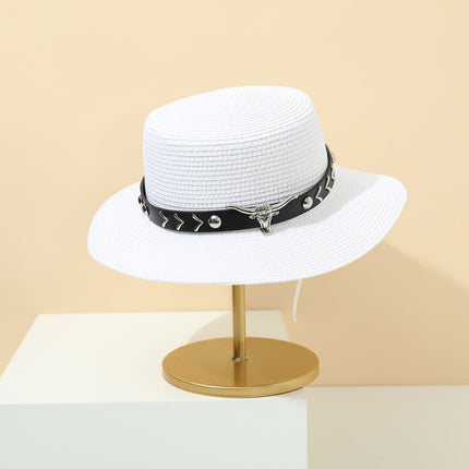 Straw Hat Bohemian Flat Brim Flat Top British Hat Women's Summer Outing Sunshade Sunscreen Hat Flat Top Straw Hat Beyond Piece